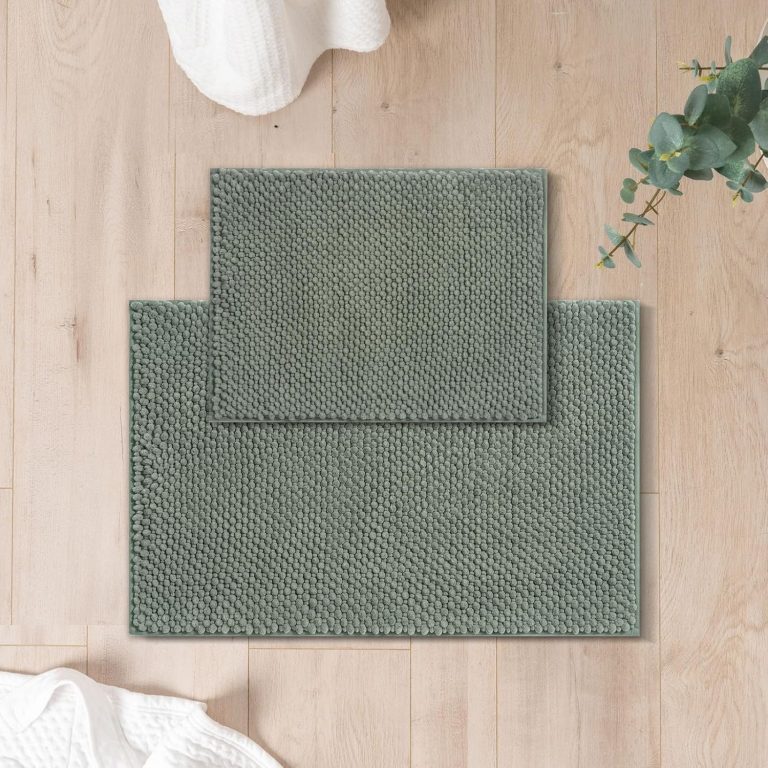 FRESHMINT Chenille Bathroom Rugs Sets 2 Piece 17″x24″+20″x32″, Non-Slip Bath Mats Set for Bathroom, Water Absorbent Bath Rug, Washable Set of 2 Shower Floor Mat Bathroom, Sage Green