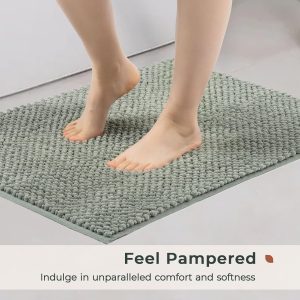 FRESHMINT Chenille Bathroom Rugs Sets 2 Piece 17″x24″+20″x32″, Non-Slip Bath Mats Set for Bathroom, Water Absorbent Bath Rug, Washable Set of 2 Shower Floor Mat Bathroom, Sage Green