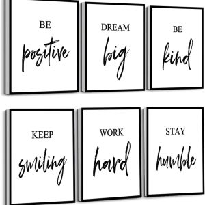 Inspirational Wall Art, Framed Motivational Canvas Wall Art Positive Quote for Living Room Bedroom Office, Stretched Ready to Hang (Set of 6, 8X10in, Framed)