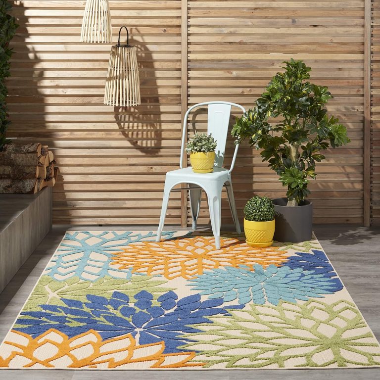 Nourison Aloha Indoor/Outdoor Multicolor 6′ x 9′ Area Rug, Easy Cleaning, Non Shedding, Bed Room, Living Room, Dining Room, Deck, Backyard, Patio (6×9)