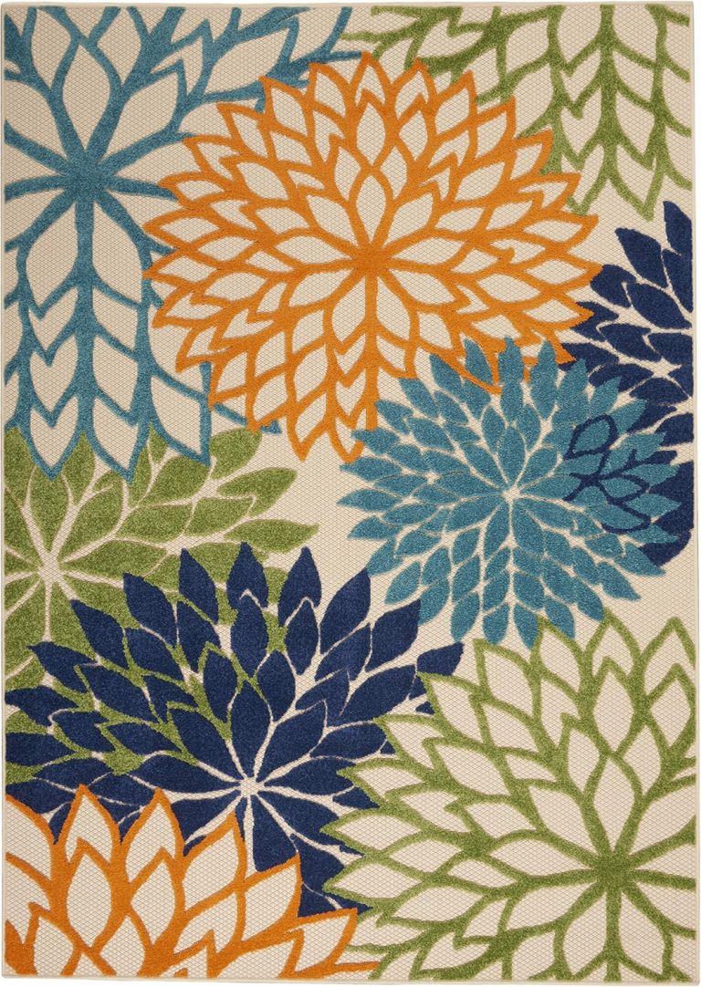 Nourison Aloha Indoor/Outdoor Multicolor 6′ x 9′ Area Rug, Easy Cleaning, Non Shedding, Bed Room, Living Room, Dining Room, Deck, Backyard, Patio (6×9)